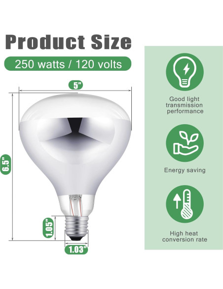 VIHOSE 6 Bombillas de Calor 250W E26 para Reptiles y Mascotas VIHOSE 6 Bombillas de Calor 250W E26 para Reptiles y Mascotas