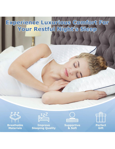 Juego de 2 almohadas Slybear Queen ajustables viscoelásticas