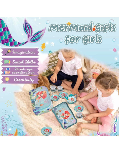 Juego de Té de Sirena QUN HUI para Niñas 3-12 Años