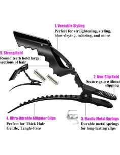 10 Clips de Pelo Cocodrilo Rabetly - Dientes Anchos, Negro 2