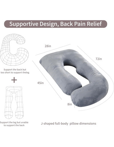 Almohada de Embarazo HychYAYA Forma de U 152 cm Gris