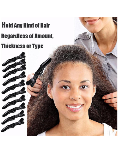10 Clips de Pelo Cocodrilo Rabetly - Dientes Anchos, Negro 10 Clips de Pelo Cocodrilo Rabetly - Dientes Anchos, Negro