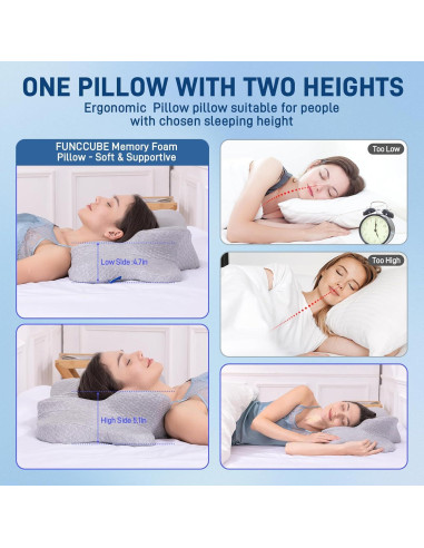 Almohada Cervical FUNCCUBE Espuma Viscoelástica Gris 35.5x15.2cm