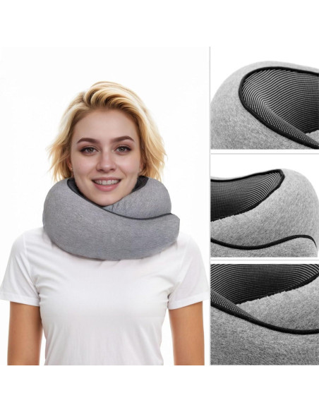 Almohada de Cuello de Viaje Fangool Espuma Viscoelástica Gris Almohada de Cuello de Viaje Fangool Espuma Viscoelástica Gris