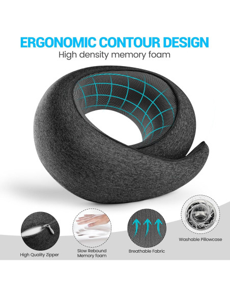 Almohada de Cuello KFXFENQ Espuma Memoria 360 Gris Almohada de Cuello KFXFENQ Espuma Memoria 360 Gris