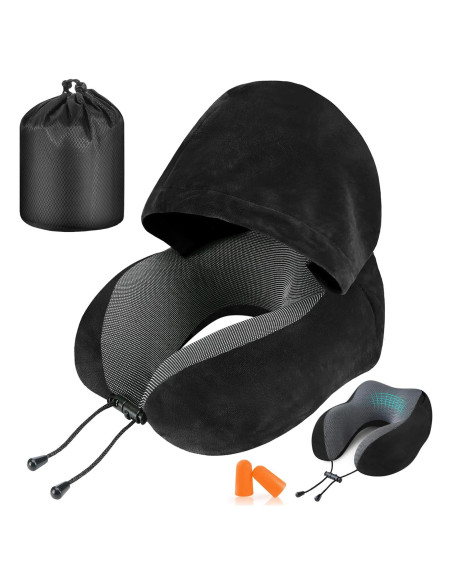 Almohada de viaje Cirorld con capucha y espuma viscoelástica Almohada de viaje Cirorld con capucha y espuma viscoelástica