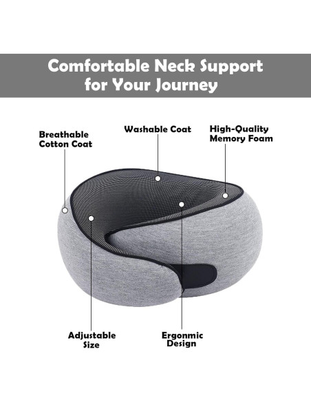 Almohada de Cuello Ergonómica MQZAYZ para Viajes - Gris Almohada de Cuello Ergonómica MQZAYZ para Viajes - Gris