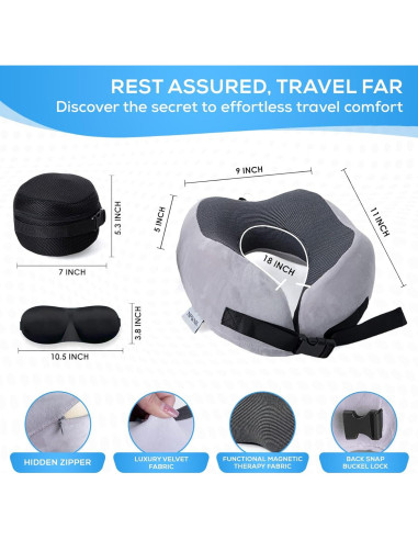 Almohada de Viaje Ergonómica NPWNK con Bolsa y Máscara 3D
