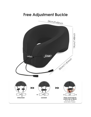 Almohada de Viaje JIAAO Espuma de Memoria Ajustable Negra