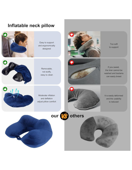 Cojín de Cuello Inflable Lovemsuo Azul Marino para Viajes Cojín de Cuello Inflable Lovemsuo Azul Marino para Viajes