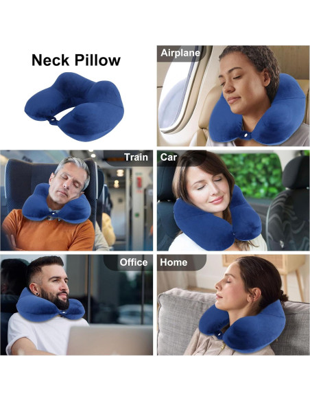 Cojín de Cuello Inflable Lovemsuo Azul Marino para Viajes Cojín de Cuello Inflable Lovemsuo Azul Marino para Viajes