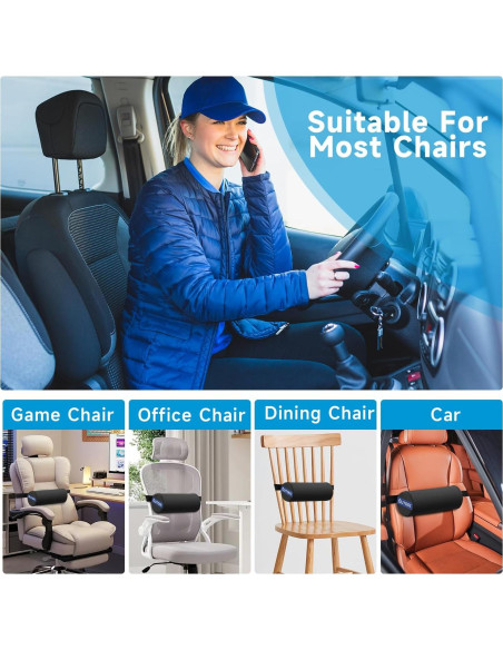 Almohada Lumbar QUTOOL Firme Negra para Silla y Coche Almohada Lumbar QUTOOL Firme Negra para Silla y Coche