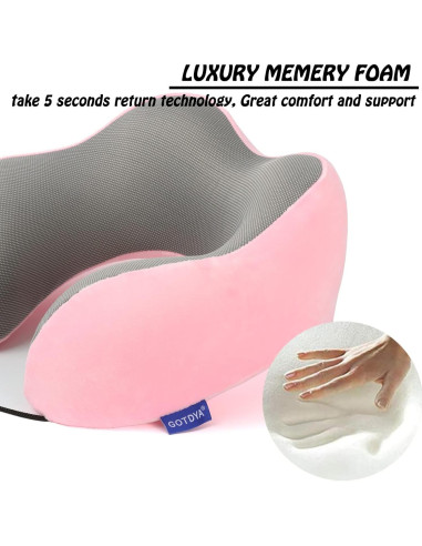 Almohada de Viaje GOTDYA Espuma de Memoria Rosa 27.94x23.37cm