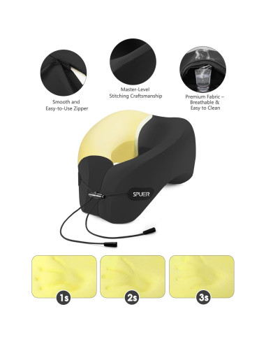 Almohada de Viaje Ergonómica SPUER con Accesorios Negros