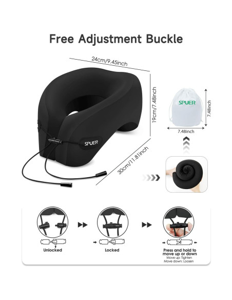 Almohada de Viaje Ergonómica SPUER con Accesorios Negros Almohada de Viaje Ergonómica SPUER con Accesorios Negros