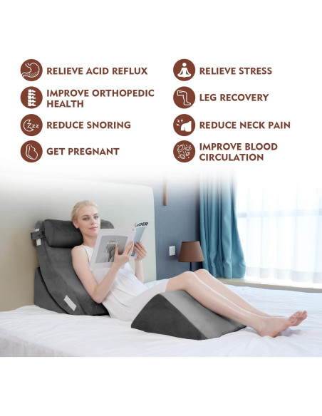 Juego de 4 almohadas en cuña Famecomfy ortopédicas gris Juego de 4 almohadas en cuña Famecomfy ortopédicas gris