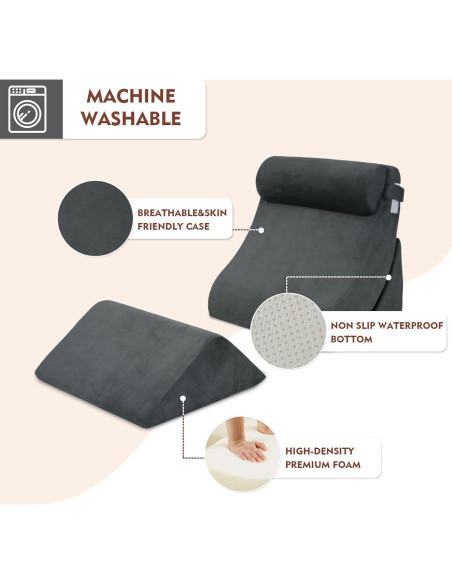 Juego de 4 almohadas en cuña Famecomfy ortopédicas gris Juego de 4 almohadas en cuña Famecomfy ortopédicas gris