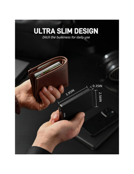 Billetera Slim Metálica Mrain con Clip para Dinero RFID - Negro Billetera Slim Metálica Mrain con Clip para Dinero RFID - Negro