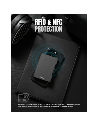 Billetera Slim Metálica Mrain con Clip para Dinero RFID - Negro
