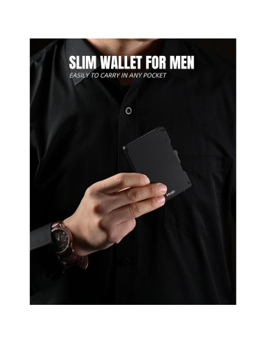 Billetera Slim Metálica Mrain con Clip para Dinero RFID - Negro