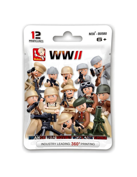 Conjunto 12 Minifiguras Militares WW2 + 3 Armas Pesadas Conjunto 12 Minifiguras Militares WW2 + 3 Armas Pesadas