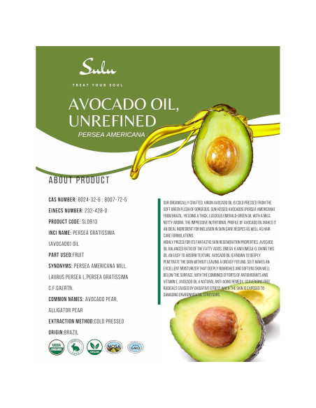 Aceite de Aguacate Orgánico SULU 473 ml Prensado en Frío Aceite de Aguacate Orgánico SULU 473 ml Prensado en Frío
