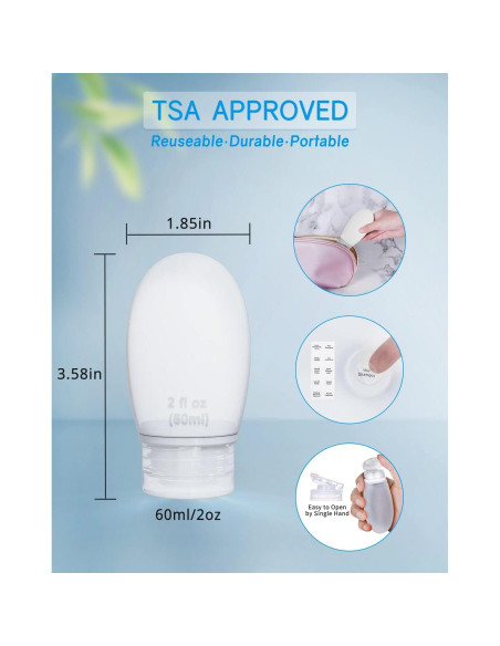 Set de 4 Botellas de Silicona 60ml Aprobadas por TSA Imuviy Set de 4 Botellas de Silicona 60ml Aprobadas por TSA Imuviy