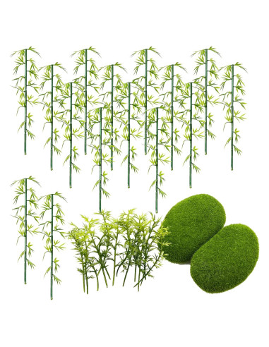 Woohome 30 PCS Árboles de Bambú Miniatura y Rocas de Musgo