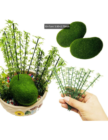Woohome 30 PCS Árboles de Bambú Miniatura y Rocas de Musgo Woohome 30 PCS Árboles de Bambú Miniatura y Rocas de Musgo