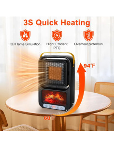 Calentador Eléctrico Tenhitoys 700W Portátil con Control Remoto 2