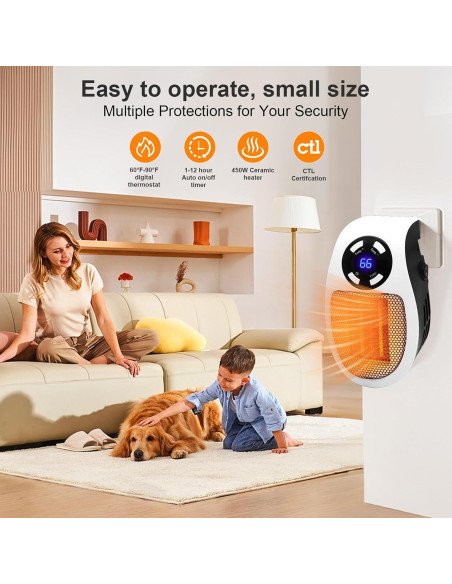 Calentador de Pared Inteligente LYNBKLS 450W Negro Calentador de Pared Inteligente LYNBKLS 450W Negro