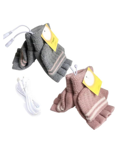 Guantes Calentados USB Kbinter Gris y Rosa para Invierno