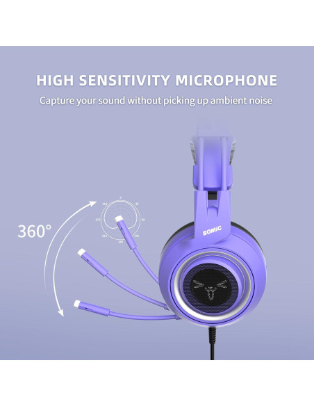 Auriculares de Juego SOMIC G951S Morados con Micrófono 3.5mm Auriculares de Juego SOMIC G951S Morados con Micrófono 3.5mm