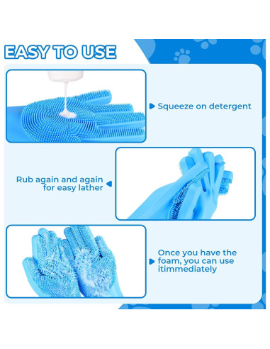 Set de 2 Guantes y Cepillo de Baño para Mascotas IDQQUQQ