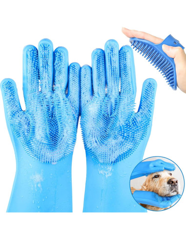 Set de 2 Guantes y Cepillo de Baño para Mascotas IDQQUQQ