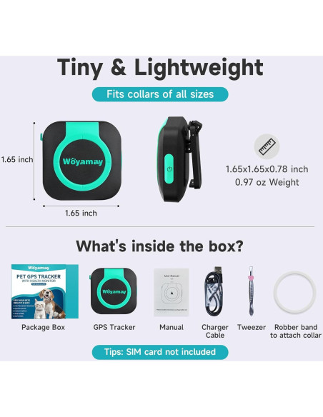 Rastreador GPS Woyamay para Perros y Gatos a Prueba de Agua Rastreador GPS Woyamay para Perros y Gatos a Prueba de Agua