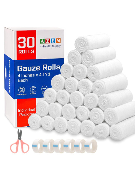 AZEN Paquete de 30 Rollos de Gasa 10,16 cm x 3,75 m AZEN Paquete de 30 Rollos de Gasa 10,16 cm x 3,75 m