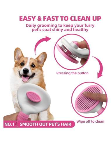 Kit de Aseo para Mascotas KUEIOX - Cepillos y Toalla Rosa