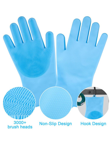 VIWIK Kit de Aseo para Mascotas: Cepillo y Guantes Azul