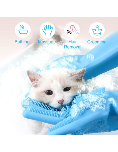 VIWIK Kit de Aseo para Mascotas: Cepillo y Guantes Azul