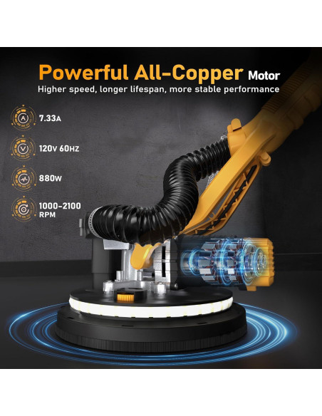 Lijadora de Paneles de Yeso GEVEELIFE 880W 5 Velocidades 2100RPM Lijadora de Paneles de Yeso GEVEELIFE 880W 5 Velocidades 2100RPM