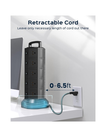 Torre de Regletas JACKYLED 20 Salidas AC 6 Puertos USB Negro Torre de Regletas JACKYLED 20 Salidas AC 6 Puertos USB Negro