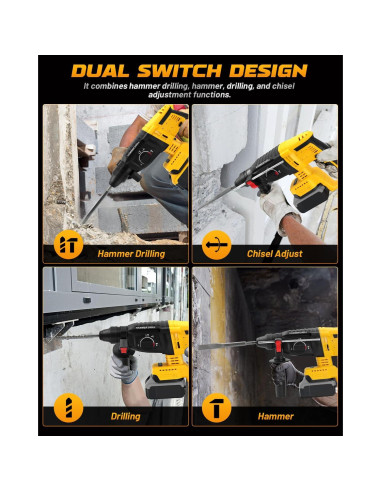 Taladro de Martillo Inalámbrico Dewalt 20V MAX SDS-Plus 4 en 1