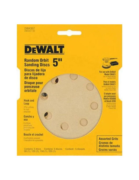 Papel de Lija DEWALT DW4307 5" Grano 120 (Paquete de 5) Papel de Lija DEWALT DW4307 5" Grano 120 (Paquete de 5)