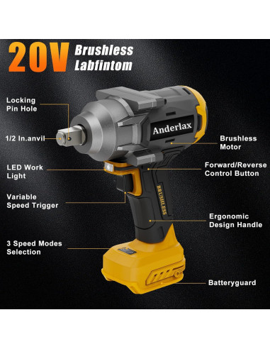 Llave de impacto inalámbrica Dewalt 1/2" 1200N.m 2400RPM