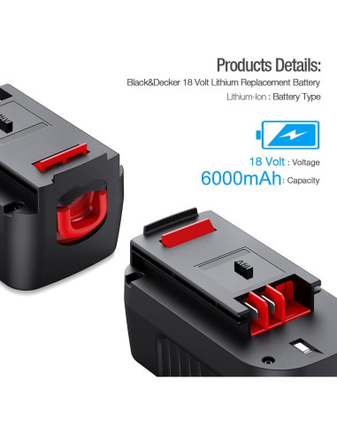 Batería de Reemplazo Powerextra 6.0Ah 18V para Black&Decker