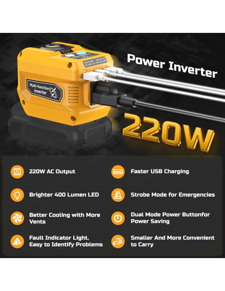Inversor de Potencia 220W PlantPalGear para Batería Dewalt 20V Inversor de Potencia 220W PlantPalGear para Batería Dewalt 20V