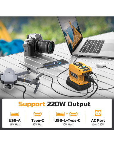 Inversor de Potencia 220W PlantPalGear para Batería Dewalt 20V