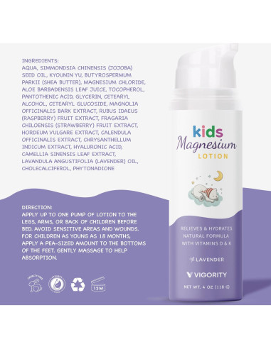 Loción de Magnesio Vigority para Niños 118 ml - Crema Calmante