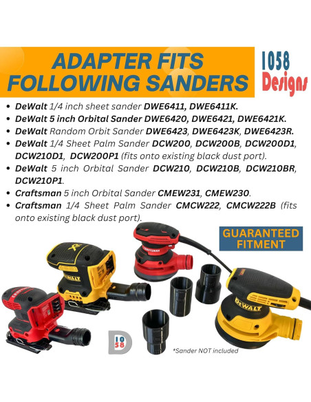 Adaptador de Vacío 1058 Designs para Lijadoras DeWalt y Craftsman Adaptador de Vacío 1058 Designs para Lijadoras DeWalt y Craftsman